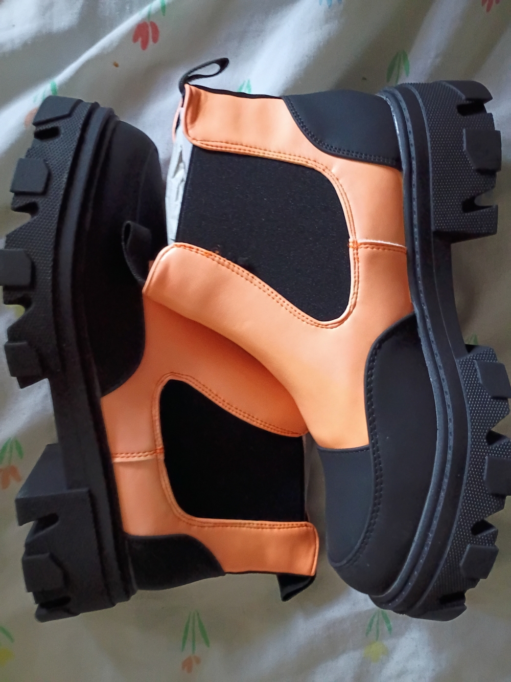 Women's Orange & Black Chunky Combat Boots